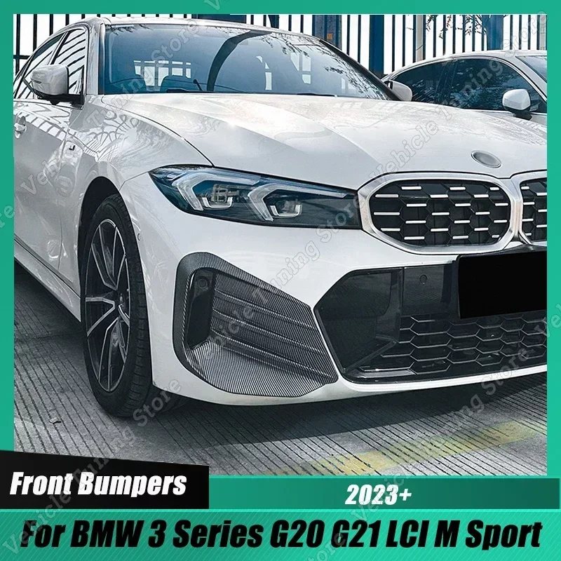 

Front Bumper Lip Splitter Fog Lamp Trim Body Kit Tuning For BMW 3 Series G20 G21 LCI M Sport 2023+ Gloss Black/Carbon Look ABS