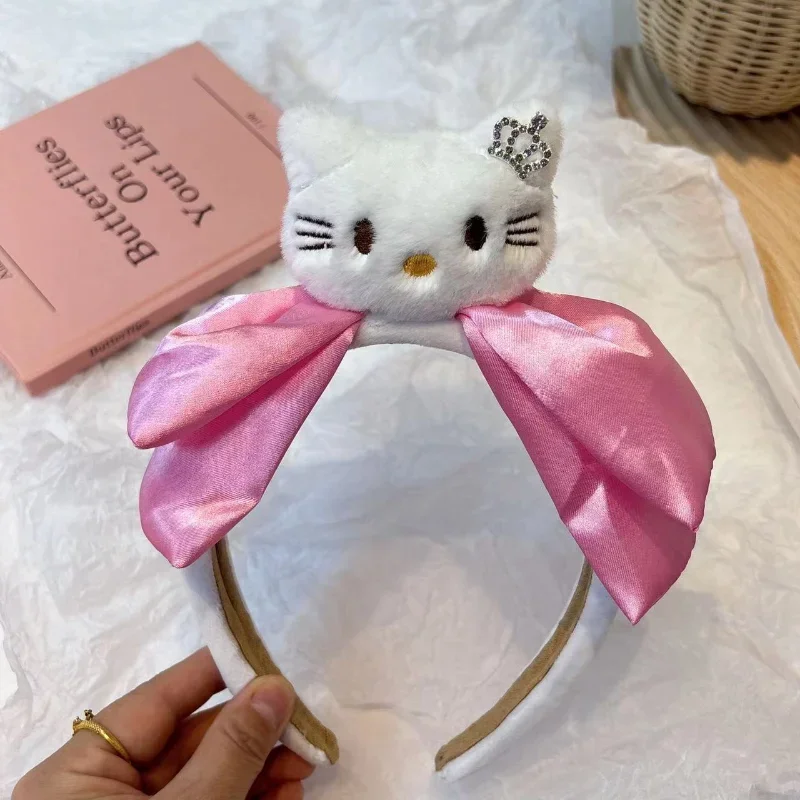 Kawaii Sanrio Hello Kitty Bow Fascia per capelli Ragazze Peluche Fasce per capelli Cravatta per capelli Make Up Kitty Cat Accessori Y2K Fascia per capelli Giocattolo Regalo carino