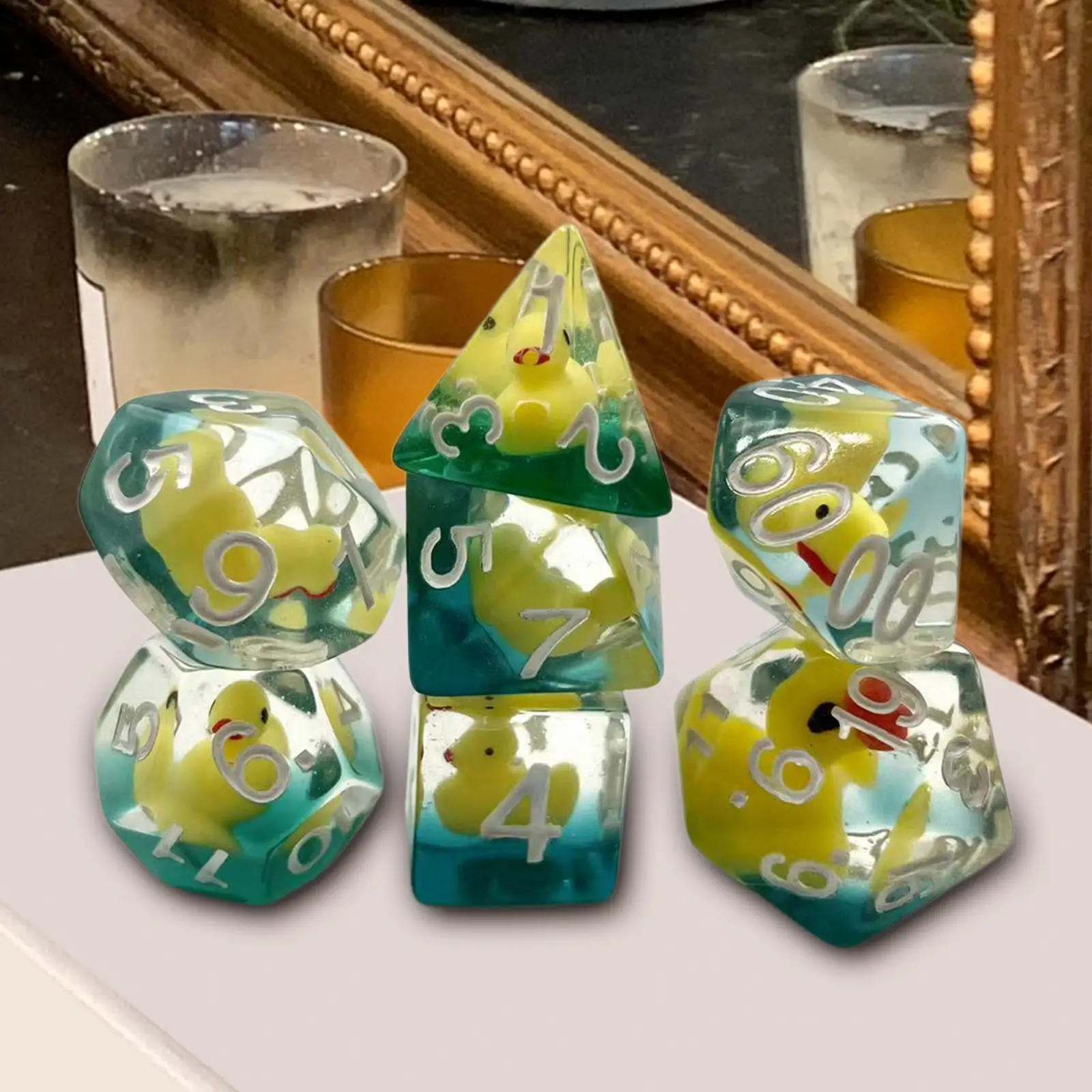 7x Acrylic Polyhedral Dices Set Party Toys Filled with Ducks Animal D4 D8 D10