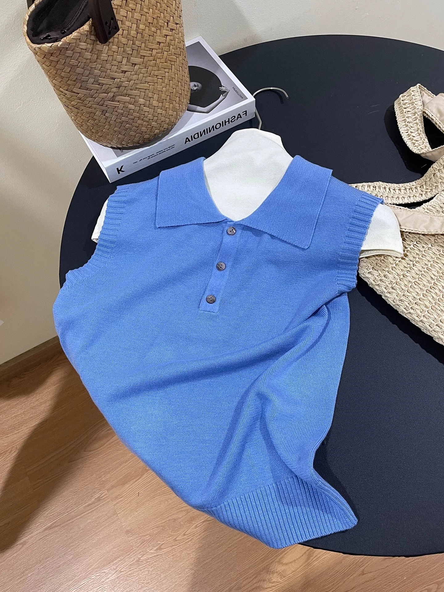 

Pure Color Ne Vest Casual Svel Knitted Top Women's Faionable Summer Leisure Clothing Straight Cut Sle