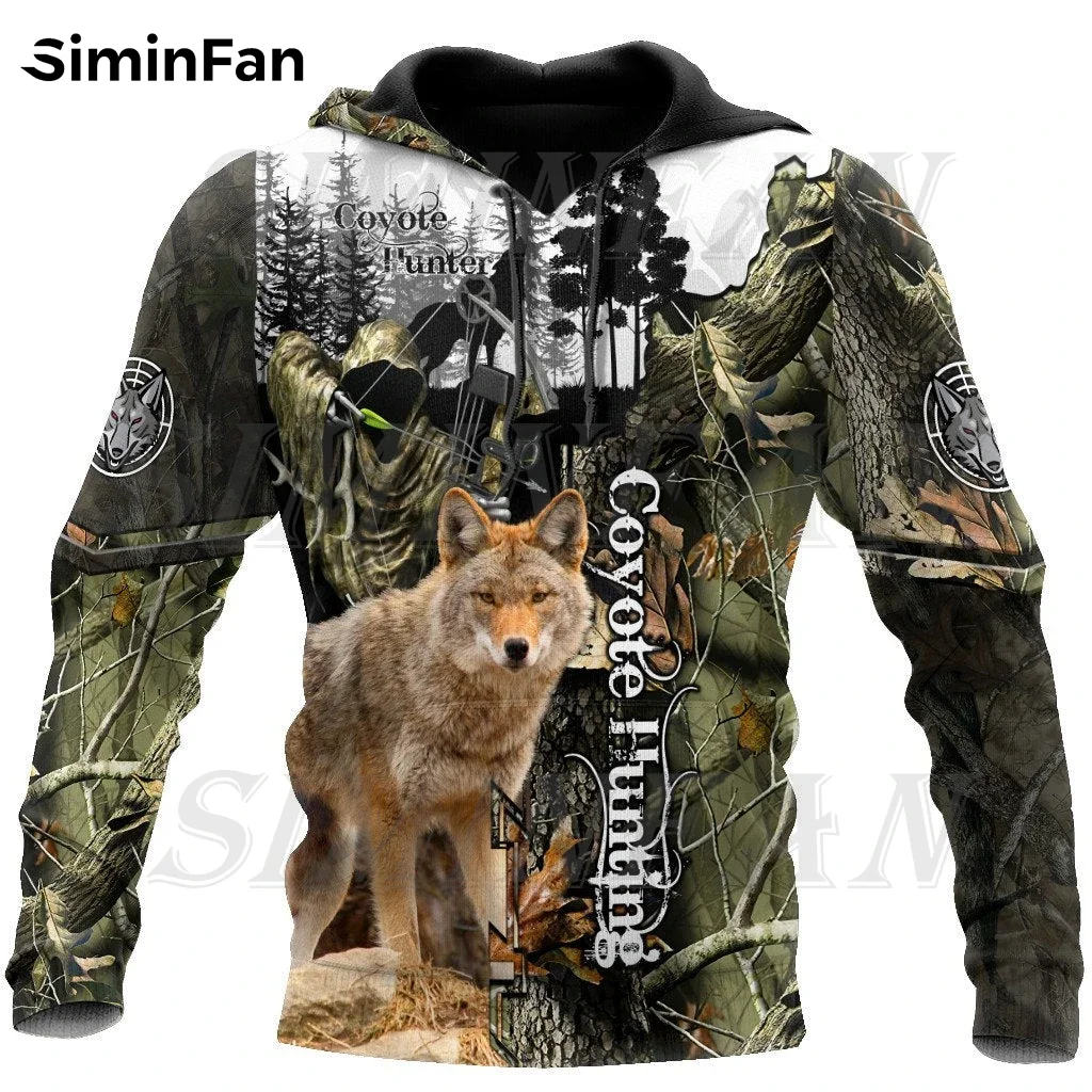 Coyote Hunting Camo 3D Print Mens Hoodies Zipper Jacket Unisex Casual Sweatshirt Hooded Pullovers Tracksuit Autumn Harajuku Coat