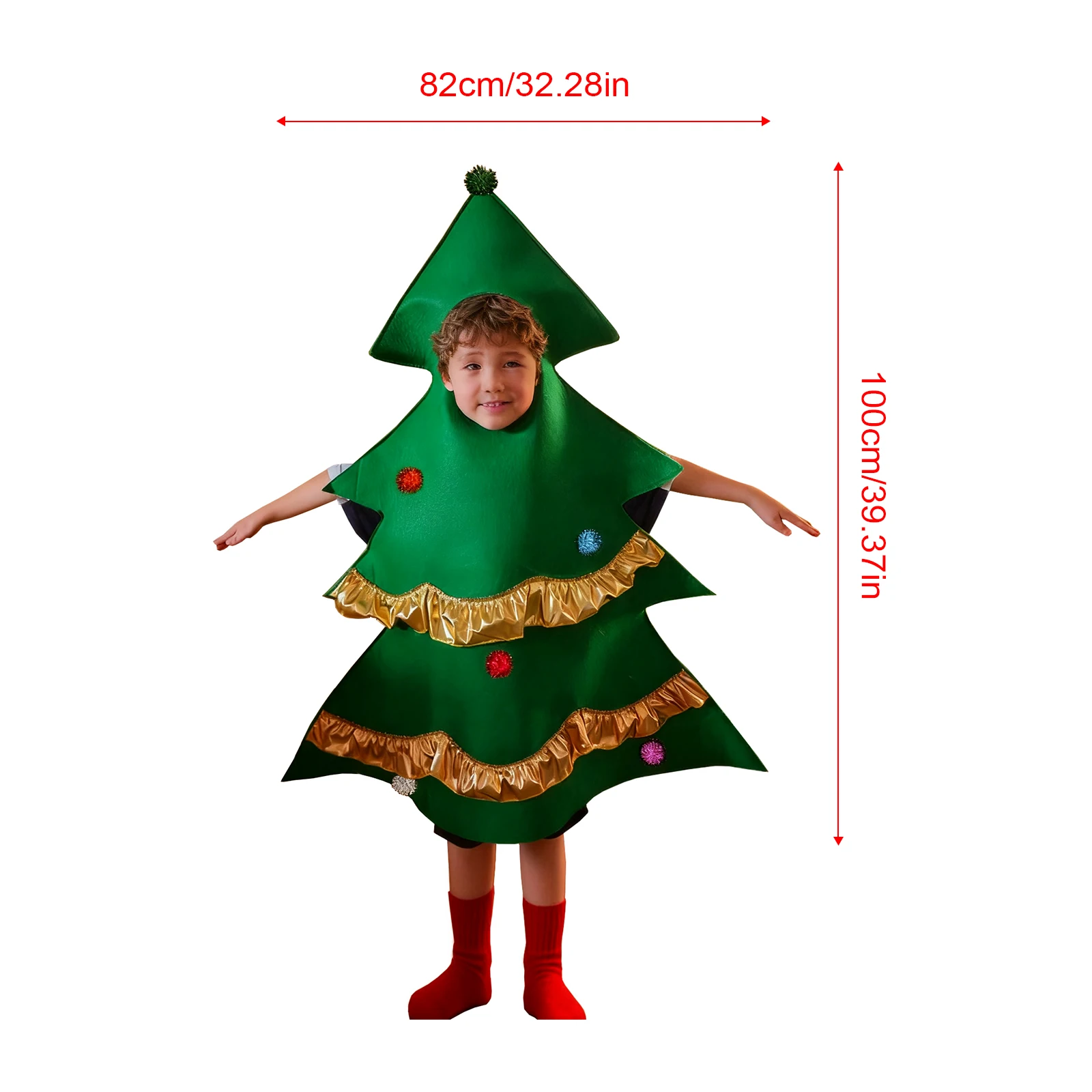 Kinder Weihnachtsbaum ärmelloser Kapuzenoverall für Jungen und Mädchen Puppenkleidung Weihnachtsfeier Cosplay Bühnenauftritt