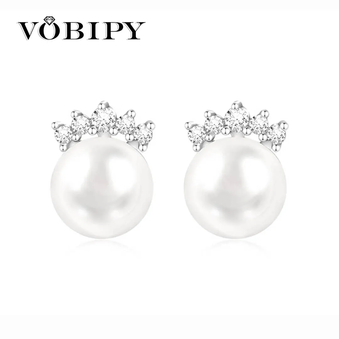 

VOBIPY 925 Silver Earring Pearl Earrings For Women Girls Wedding Party Gift Fashion Jewelry 8-9mm 6A Natural Freshwater Pearl