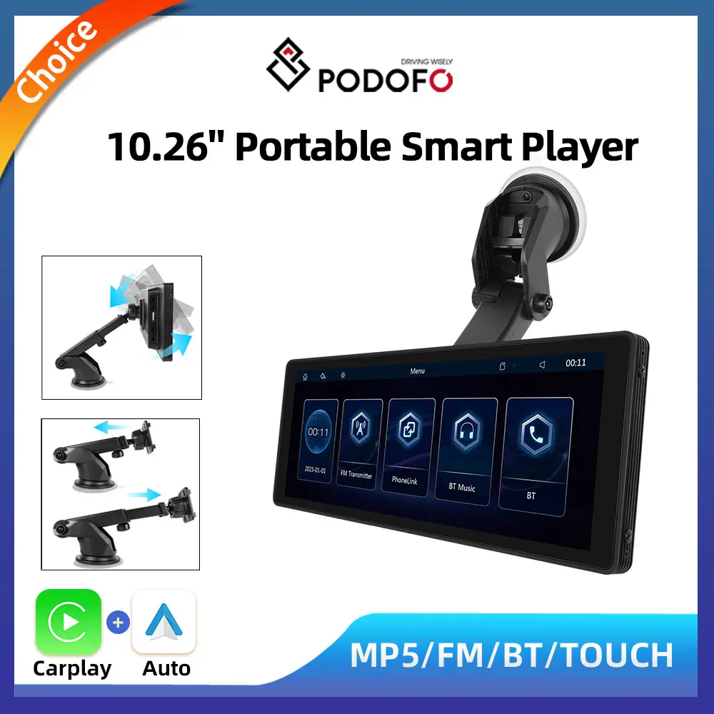 

Podofo 10.26" Wireless CarPlay Android Auto Portable Smart Player AUX BT Supports AirPlay Android Cast For VW Nissan Toyota