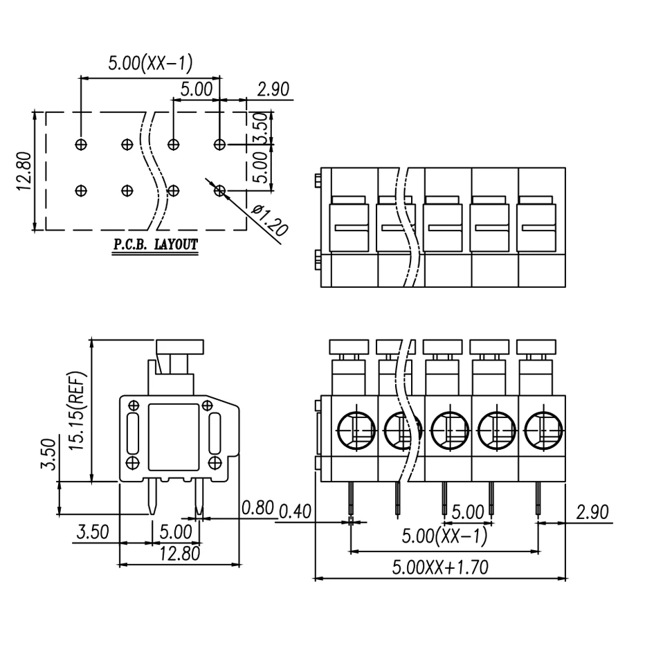 25PCS/50PCS DG235 5.0mm Screw free spring type press type connection terminal PCB Spring kf235 5.0