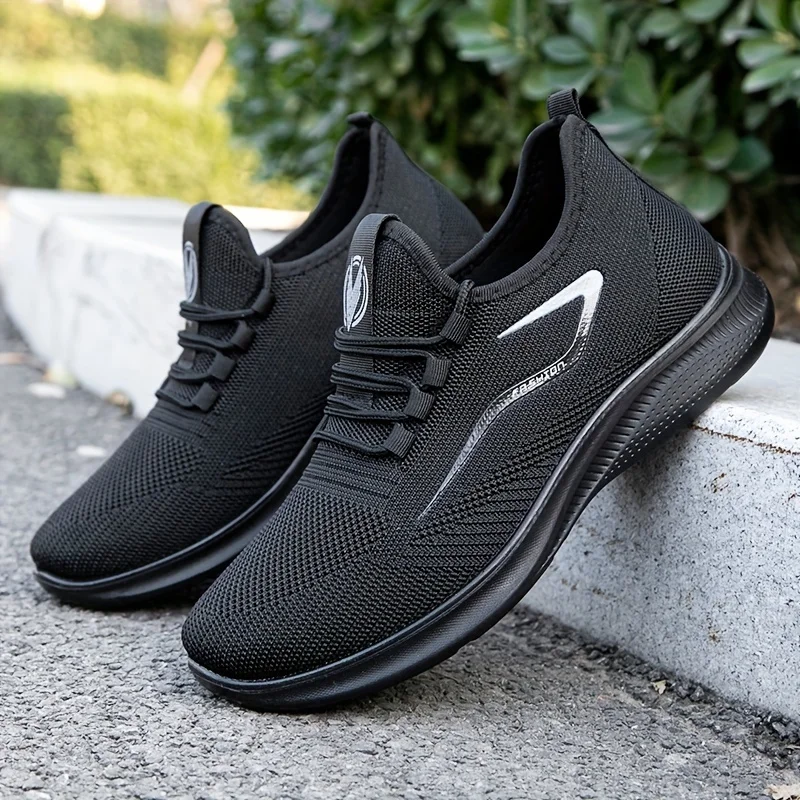 Breathab Lightweight Men's Knit Sneakers Slip Resistant Training For Running Basketball Black White Sports Shoes PU_vogvips.com