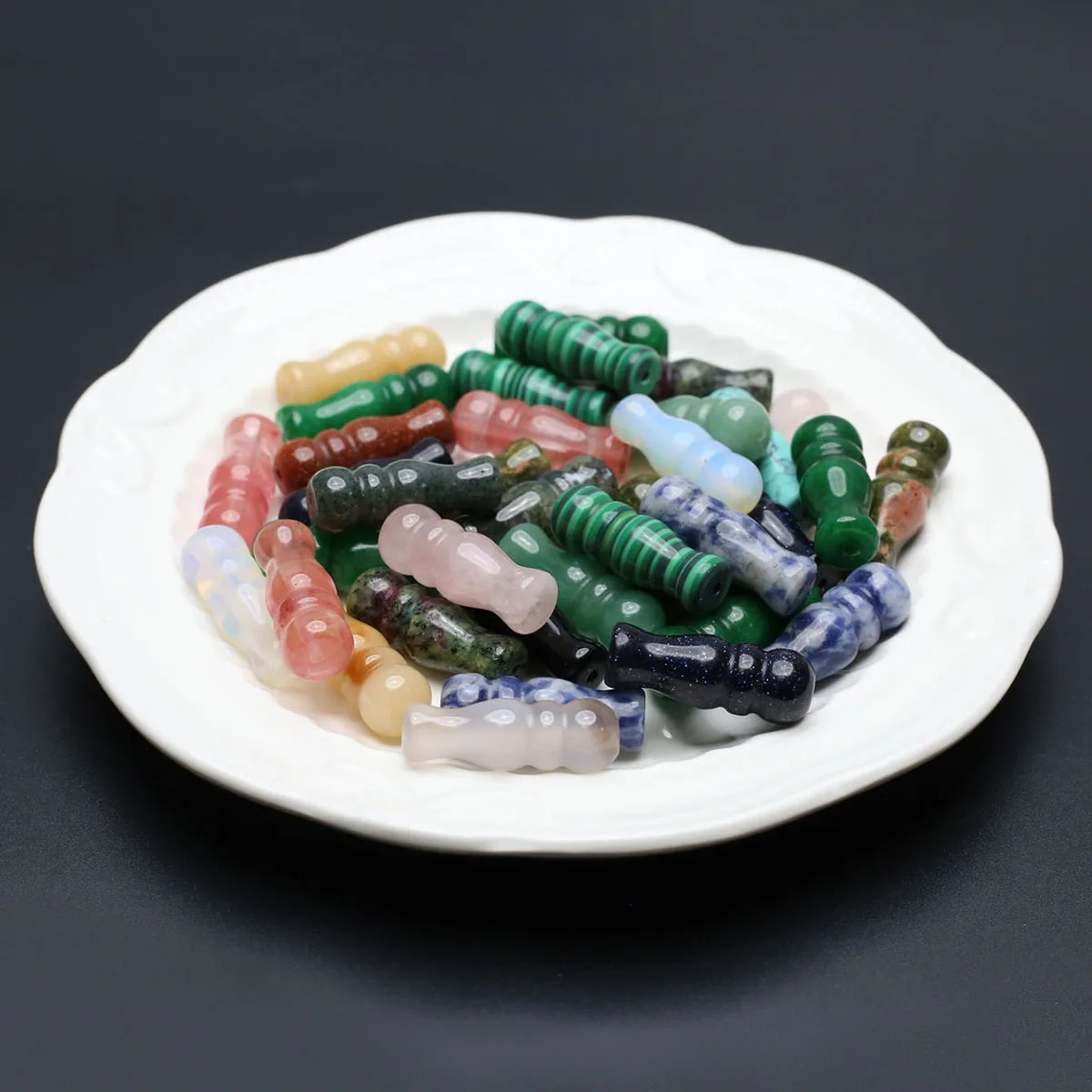 10PCS Wholesale Random Natural Stone Malachite Opal Bamboo Joint Pendant Beaded Jewelry Making DIY Necklace Accessories Gift