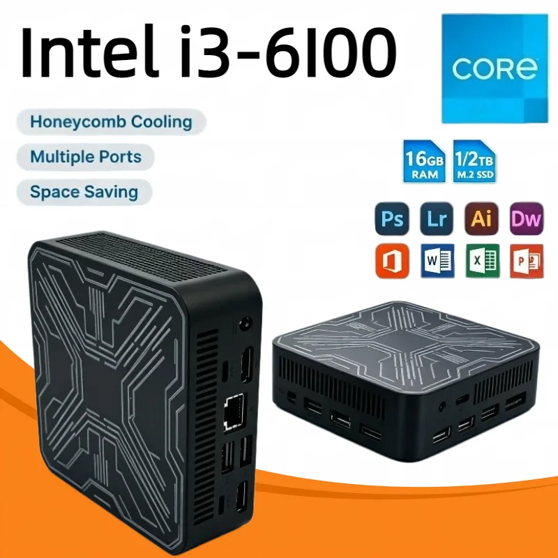 New Portable Mini PC Gamer Intel Core i3-6100 Mini Computer 16GB RAM 1TB 2TB SSD 1000M Ethernet Gaming PC Desktop