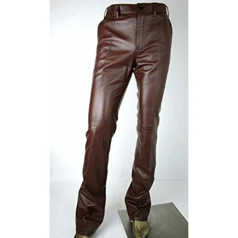 Classy Style Men Brown Genuine Lambskin Real Leather Pant Soft Work Wear Trouser