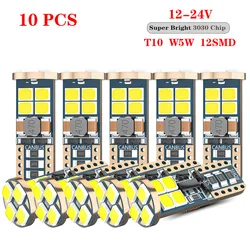 DXZ 10PCS Canbus W5W T10 LED Bulbs 12-SMD 12V/24V 6500K White 194 168 Car Interior Map Dome Lights Parking Light Auto Lamp 4W