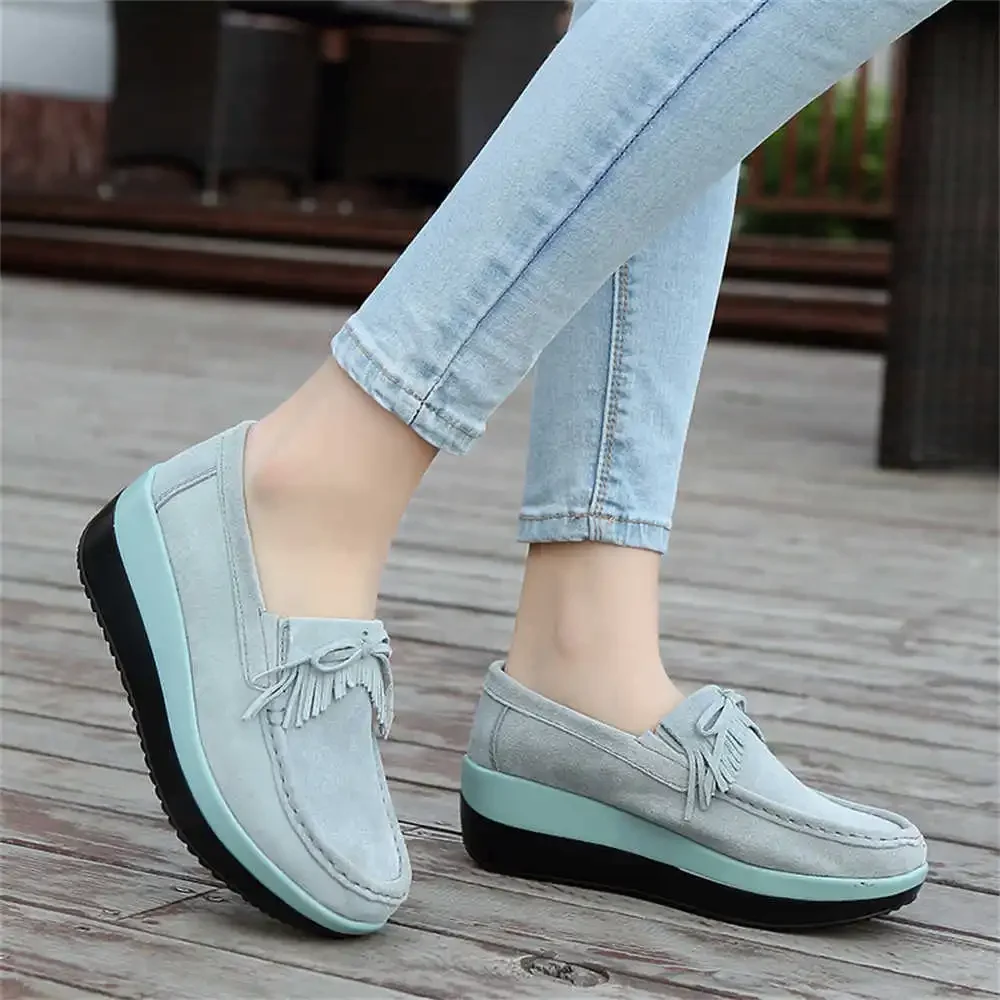 Without Lace Wedge Heel Woman\'s Running Shoes Jogging Shoes Flats Original Ladies Tennis Sneakers Ladies Blue Sport