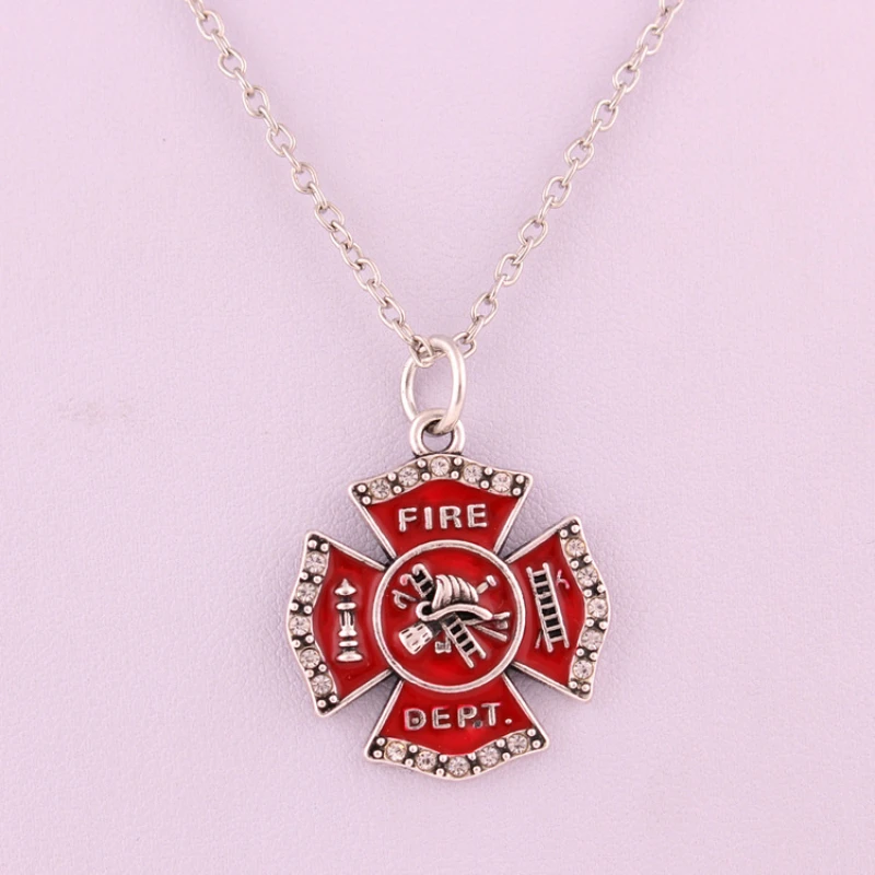 New Metal Firefighter Necklace Cross Pendant for Men Adjustable Chain Link Necklaces Fashion Male Jewelry Gifts