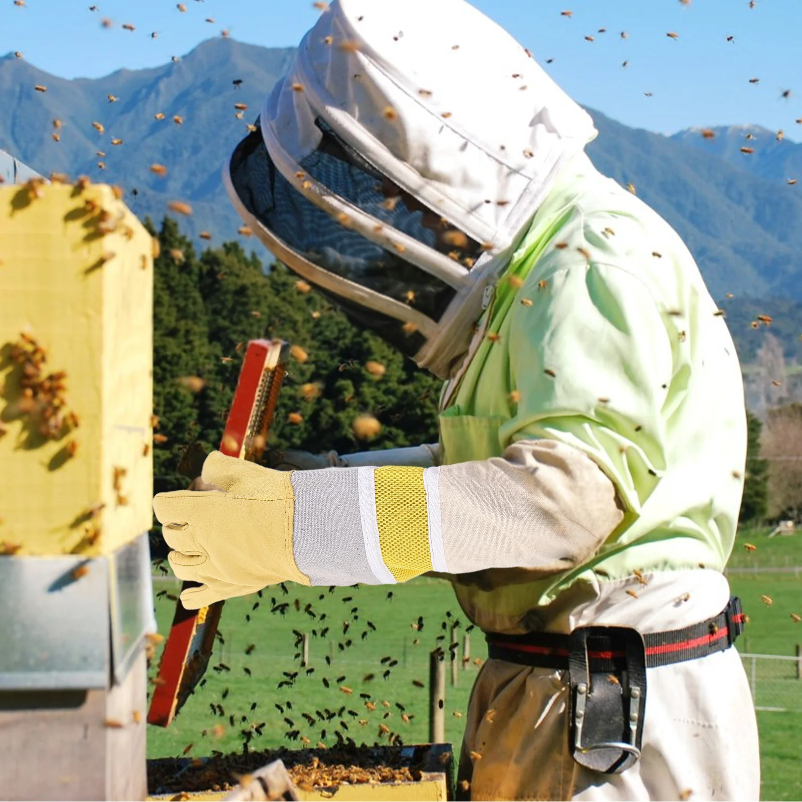 

1Pair Beekeeping Gloves Protective Sleeves Wear-Resistant Proof Safety Outdoor Use Professional Apiculture Gloves