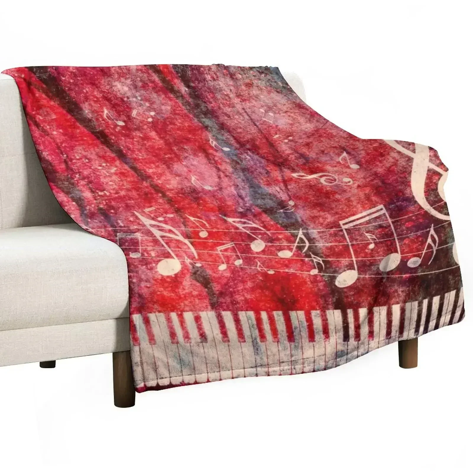 Piano Keyboard with Music Notes Grunge 2 Throw Blanket Cozy Throw Blanket for Bed Sofa Chair