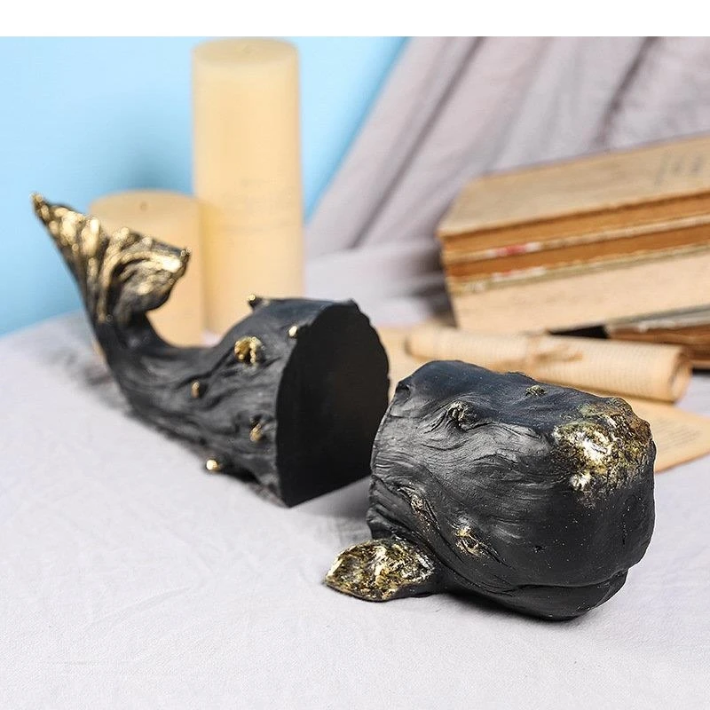 Gold Plated Whale Bookends Library Bookshelf Resin Crafts Ornaments Sculpture Desk Decoration Room Aesthetics Decor