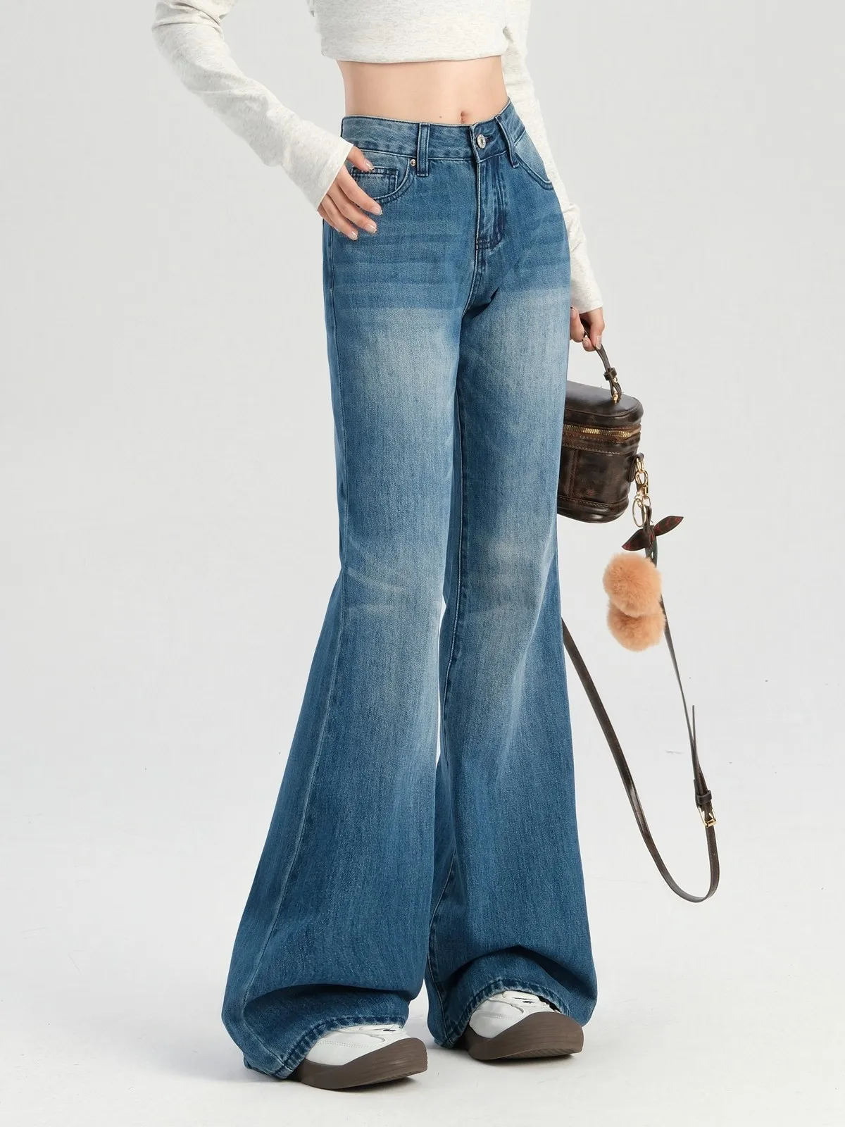 ZHISILAO New High Waist Flare Jeans Women Vintage Loose Straight Full Length Denim Pants Autumn 2024