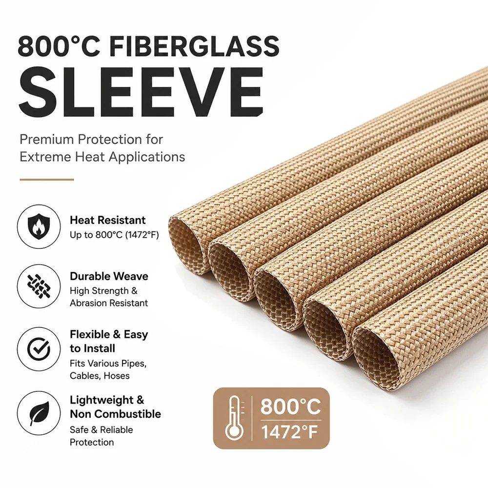 800 Deg.C Braided Glass Fiber Tube 1~30mm Soft High Temperature Chemical Insulation Fireproof Electrical Cable Protector