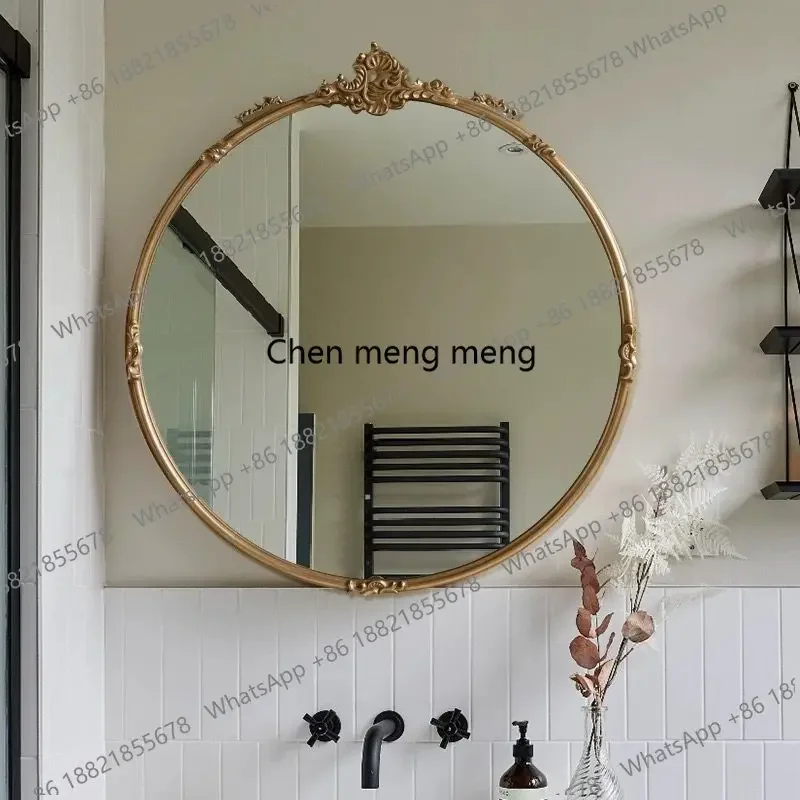 B178 French carved retro bathroom mirror round wall hanging wall vanity mirror round bathroom mirror