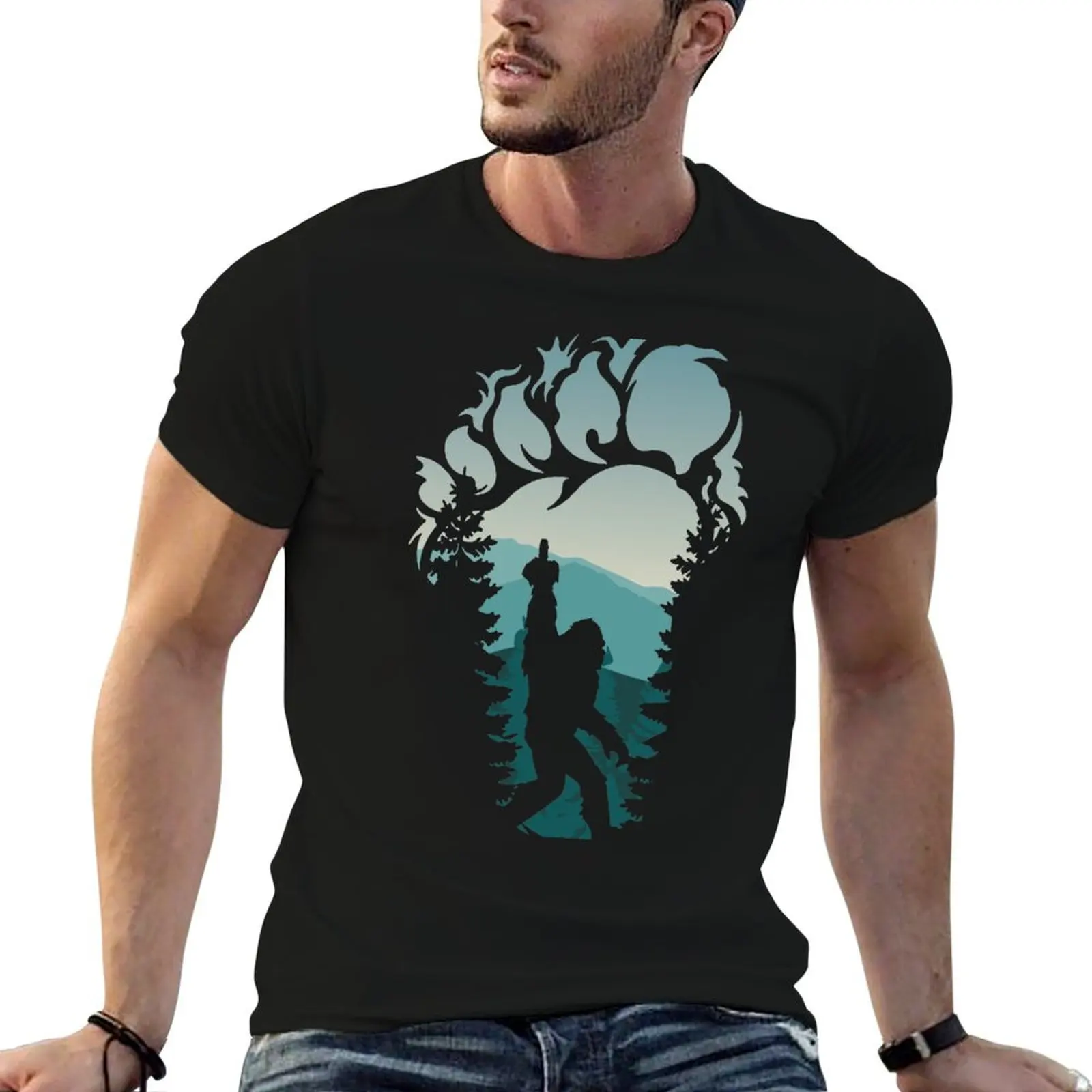 

Bigfoot Giving The Finger! (V1) T-Shirt man t shirt cotton high quality man tshirt T-Shirt