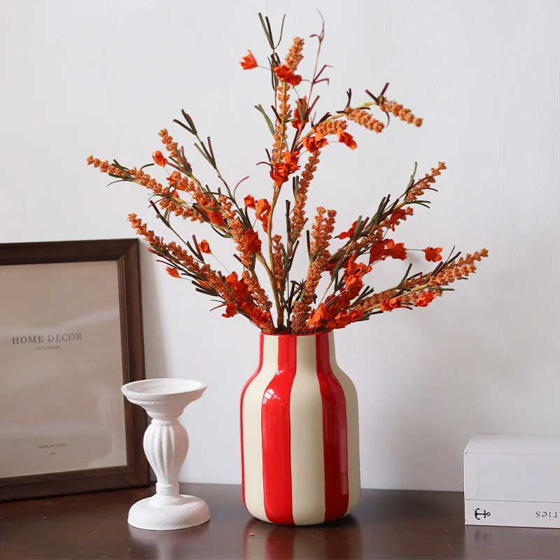 

Керамическая ваза с геометрическими полосками в красной вазе для цветов Цветочная композиция Аксессуары Керамические изделия ручной работы Украшение дома