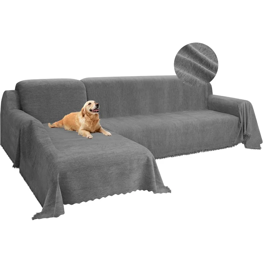 

Chenille Couch Covers for Sectional Sofa L Shape Sofa Cover Blanket with Tassel 2Piece L Shaped Sectional Slipcovers with Chais