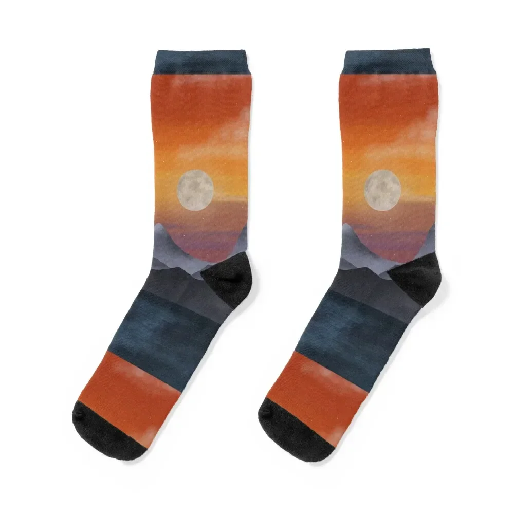 Sunset Mountains Socks japanese fashion summer Women Socks Men's