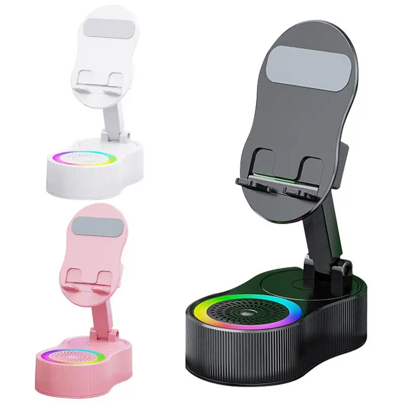 

Настольная подставка для телефона, регулируемая портативная подставка для телефона с RGB-подставкой и микрофоном, динамиком для туалетного столика, тумбочки, дорожного автомобиля