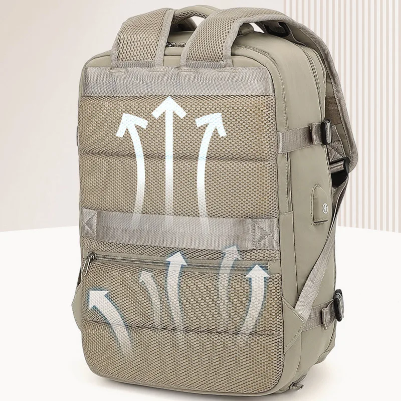 Zaino da viaggio multiscomparto color albicocca Organizzatore di grande capacità con tasca per laptop Scomparto per scarpe Zaino per bagagli da lavoro