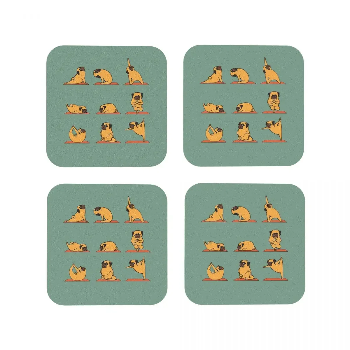 Pug Yoga Coasters Coffee Mats Set of 4 Placemats Cup Tableware Decoration & Accessories Pads for Home Kitchen Dining Bar