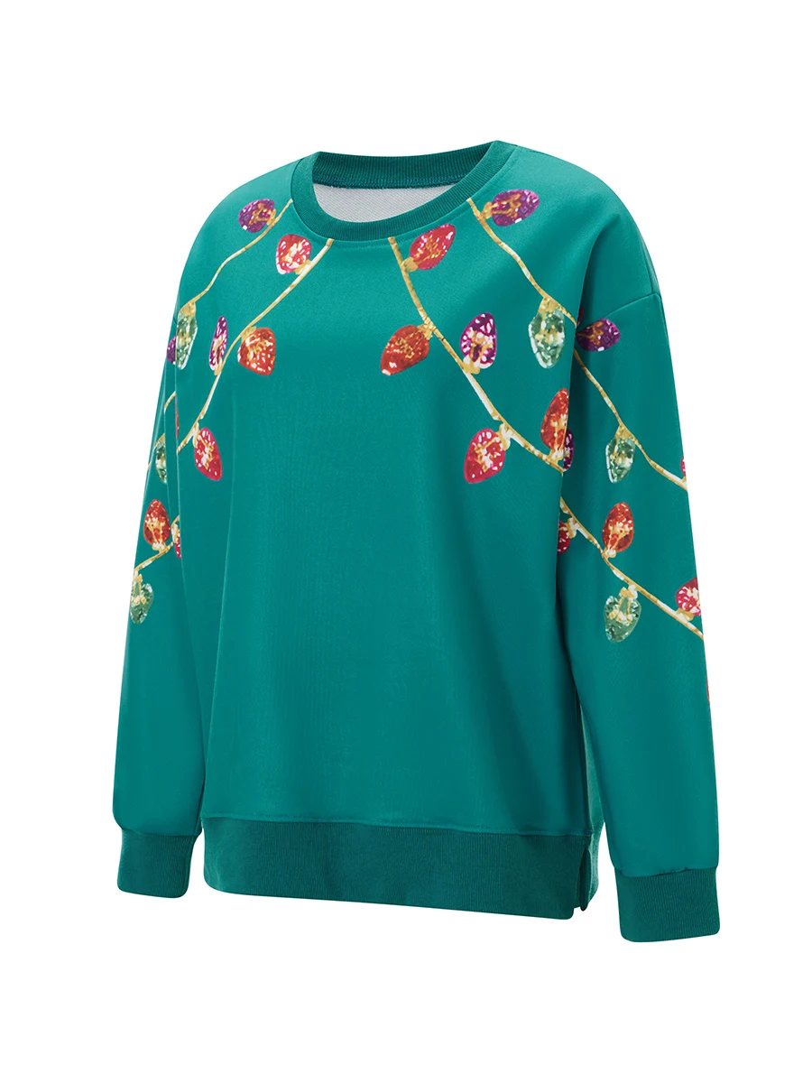 Dames kerstsweatshirt met pailletten, lichte ronde hals, trui met lange mouwen, tops, casual streetwear