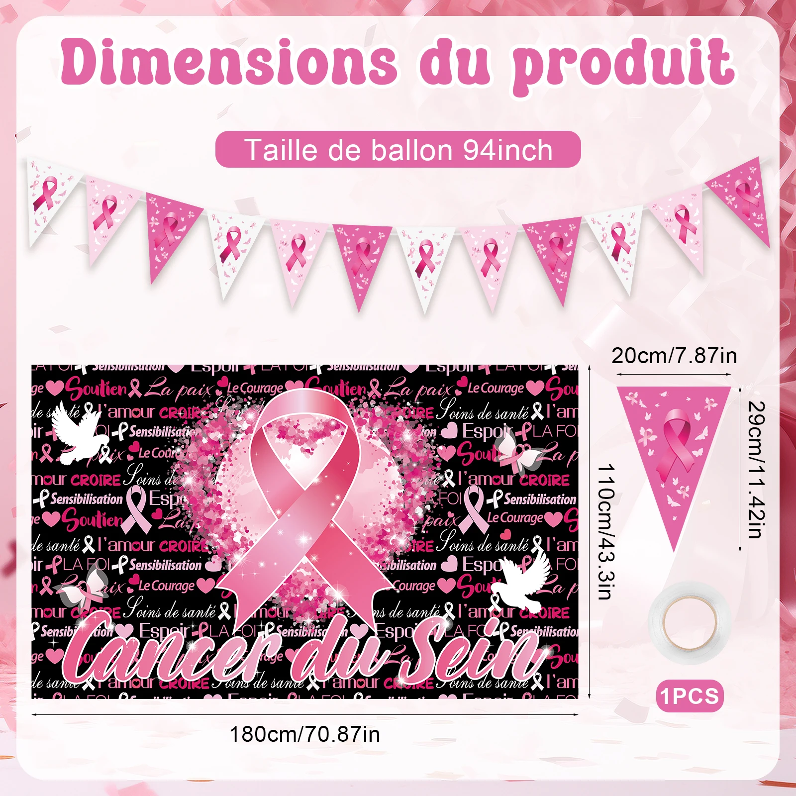 Spanduk Kesadaran Kanker Payudara, Pita Oktober Merah Muda, Latar Belakang, Harapan, Iman, Kekuatan, Keberanian, Bendera Segitiga, Dekorasi Untuk Kesehatan