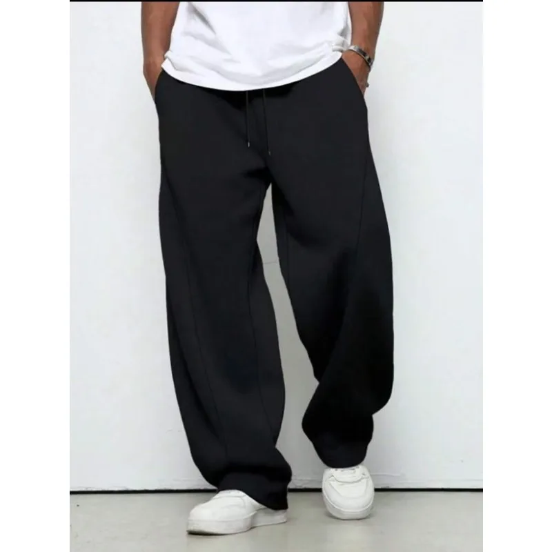 Men's Heavy Breathable Sports Jogging Pants Elastic Drawstring Waist Loose Straight Casual Trousers Thick Men's Sweater Pants