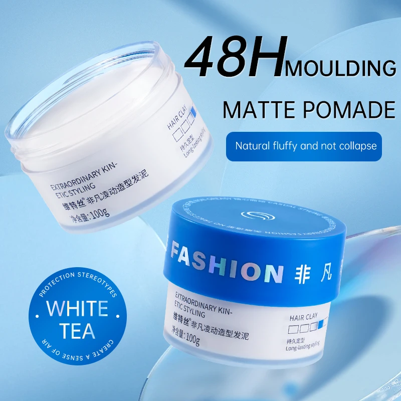 

VETES White Tea Hair Mud 100g 48H Moulding Strong Shaping Matte Pomade Hair Wax Mud Easy Spread No White Styling Mud Hair Show