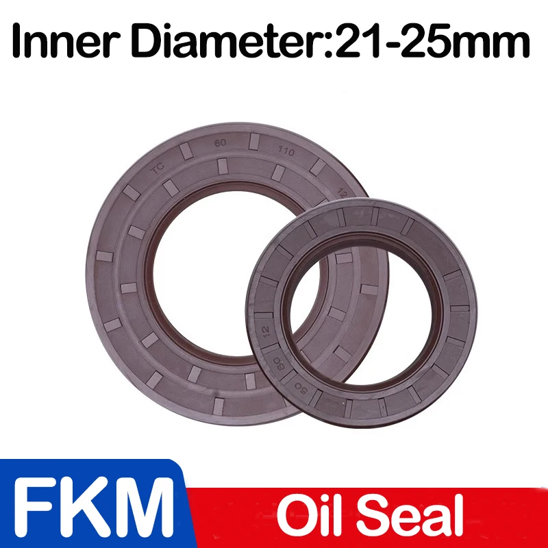 ID21/22/23/24/25mm,Brown FKM Framework Oil Seal TC Fluoro Rubber Gasket Rings Cover Double Lip with Spring for Bearing ID*OD*THK