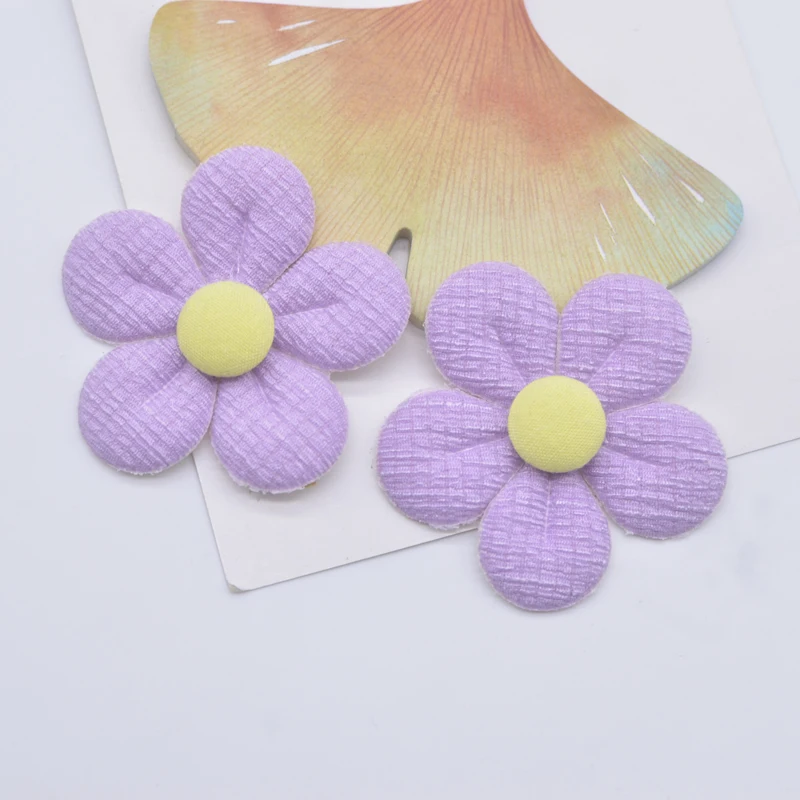 20Pcs 48mm Flower Embellishment with Button for Clothes Hat Patch Fabric Sewing Craft Headwear Hair Clips Decor Accessories