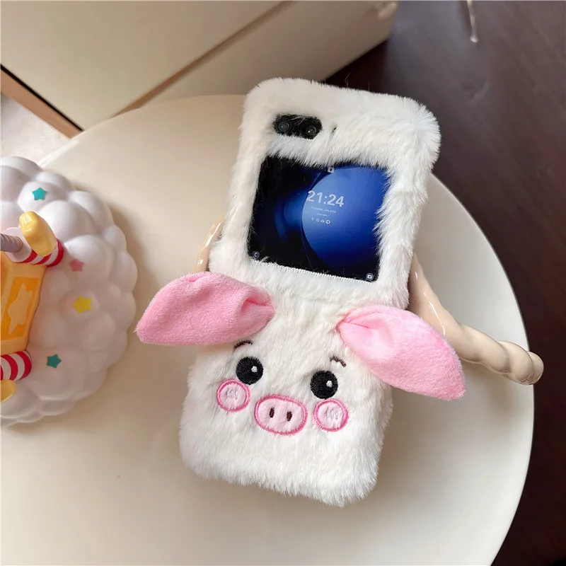 Fai da te simpatico cartone animato soffice custodia in peluche per Samsung Galaxy Z Flip6 custodia per Galaxy Z Flip5 Cover Z Flip4 Z Flip3 cinturino palla di pelo