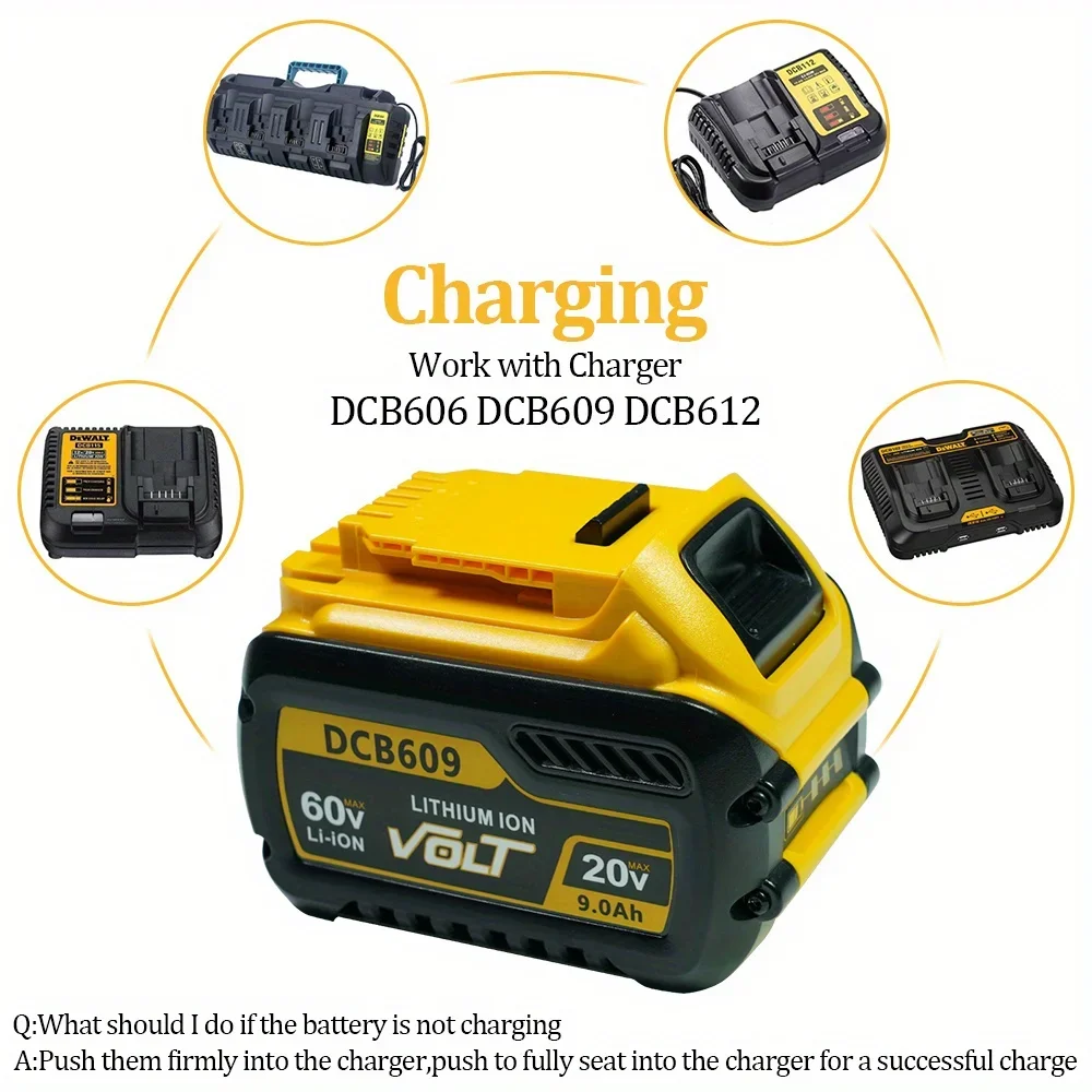 Substituição da bateria de íon de lítio 9.0ah para dewalt 20v/60v max bateria para flexvolt dcb609 dcb612 dcb606 ferramentas elétricas sem fio e