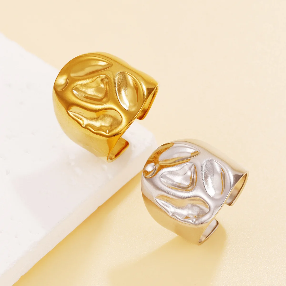 Irregular textured open Women's stainless steel rings Gold Color Adjustable finger ring Trendy Wedding Aesthetic Jewerly Gift