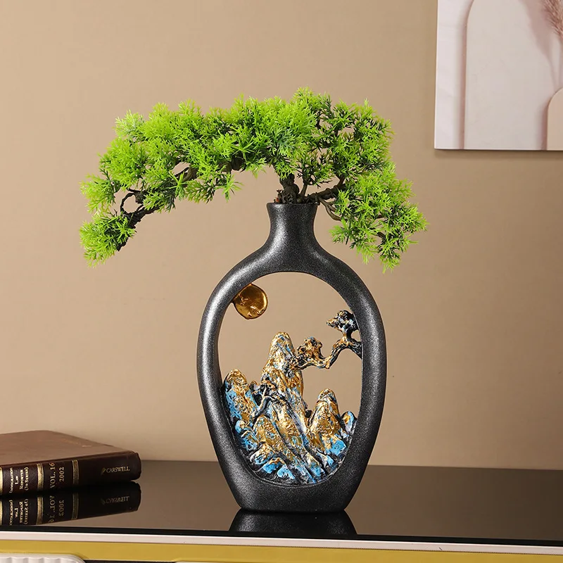 

New Chinese Style Vase Ornament, Ceramic Jiangshan Living Room TV Cabinet Desktop Decor