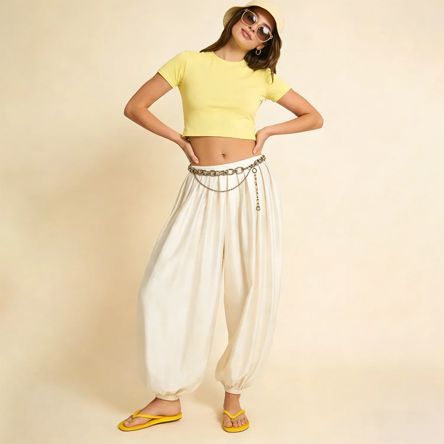 

LIMO Luxury Satin Lantern Pants 2025 | High-Waisted Ruched Baggy Trousers | Elastic Cuff Harem Pants | Elegant Loose-Fit Women's