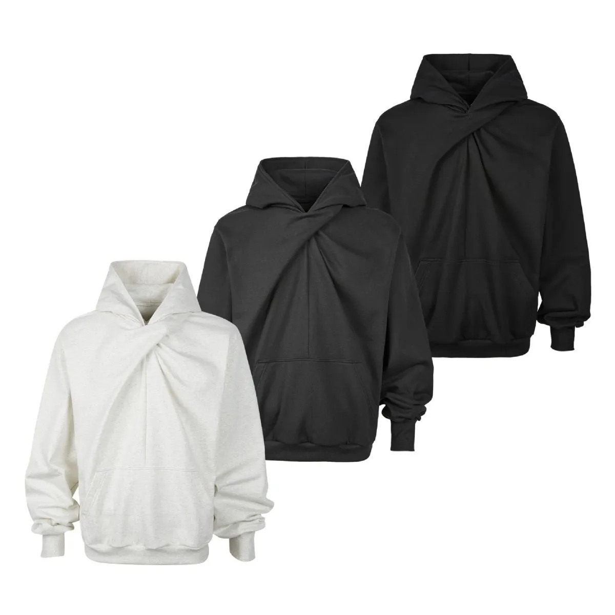 MADE EXTREME 2025 Spring Knot Cross Pleated Cut Loose Hooded Blank Harajuku Hoodie Men