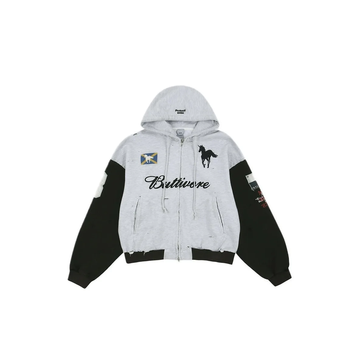 PROJEKT G/R Patchwork Spleißen Beschädigtes Loch Reißverschluss Strickjacke Mantel Männer Frauen Unisex Baumwolle Übergroße Logo Stickerei