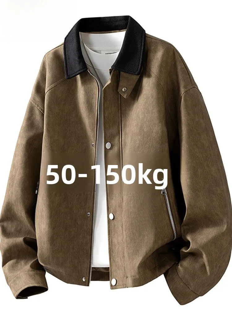 

Loose Fit Casual Leather Jaet Men's plus Size Spring Autumn Slimming Fat Casual Turn-down Collar Leather Coat Jaet