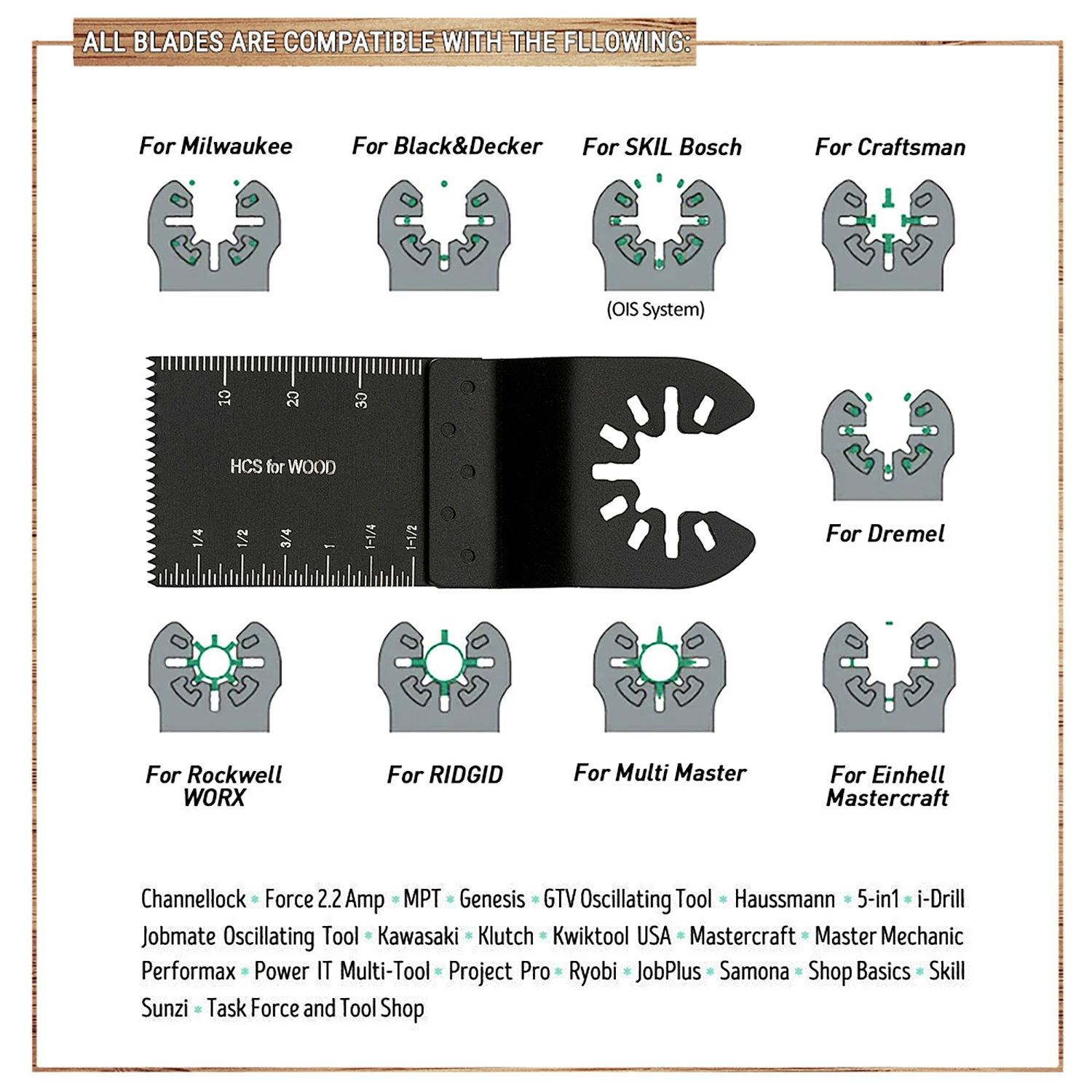 Multitool ใบมีดเหล็กกล้าคาร์บอนสูงใบเลื่อยแบบสั่นเครื่องมือเลื่อยปลดเร็วสำหรับตัดไม้พลาสติกโลหะ