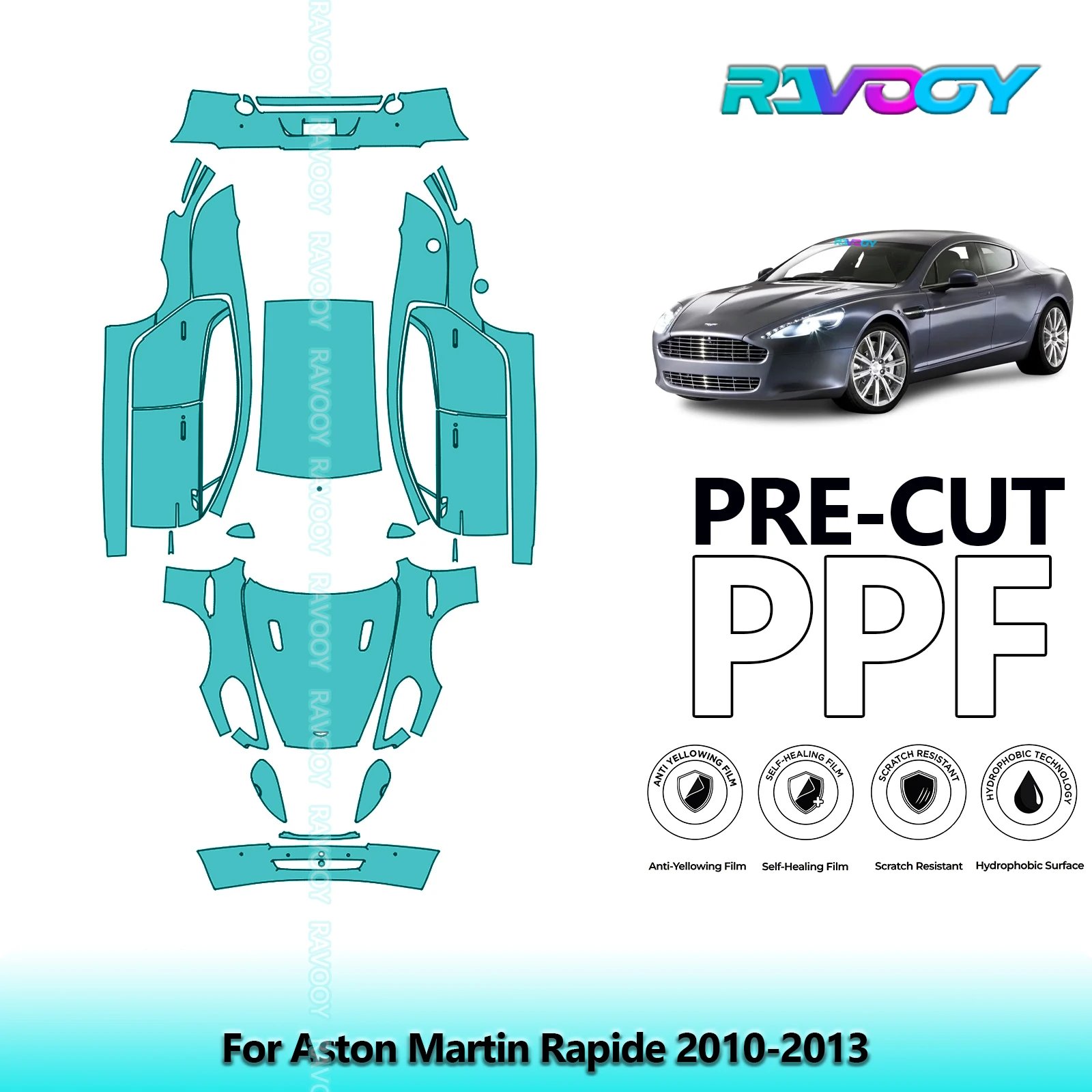 RAVOOY Custom-Fit Precut TPU PPF Full Vehicle Clear Bra Stone Guard EU UK For Aston Martin Rapide 2010-2013