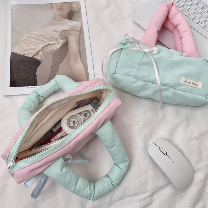 Simpatico astuccio per matite con fiocco multicolore Borsa per matite multifunzionale di grande capacità Borsa per penne per studenti Borsa per trucco portatile