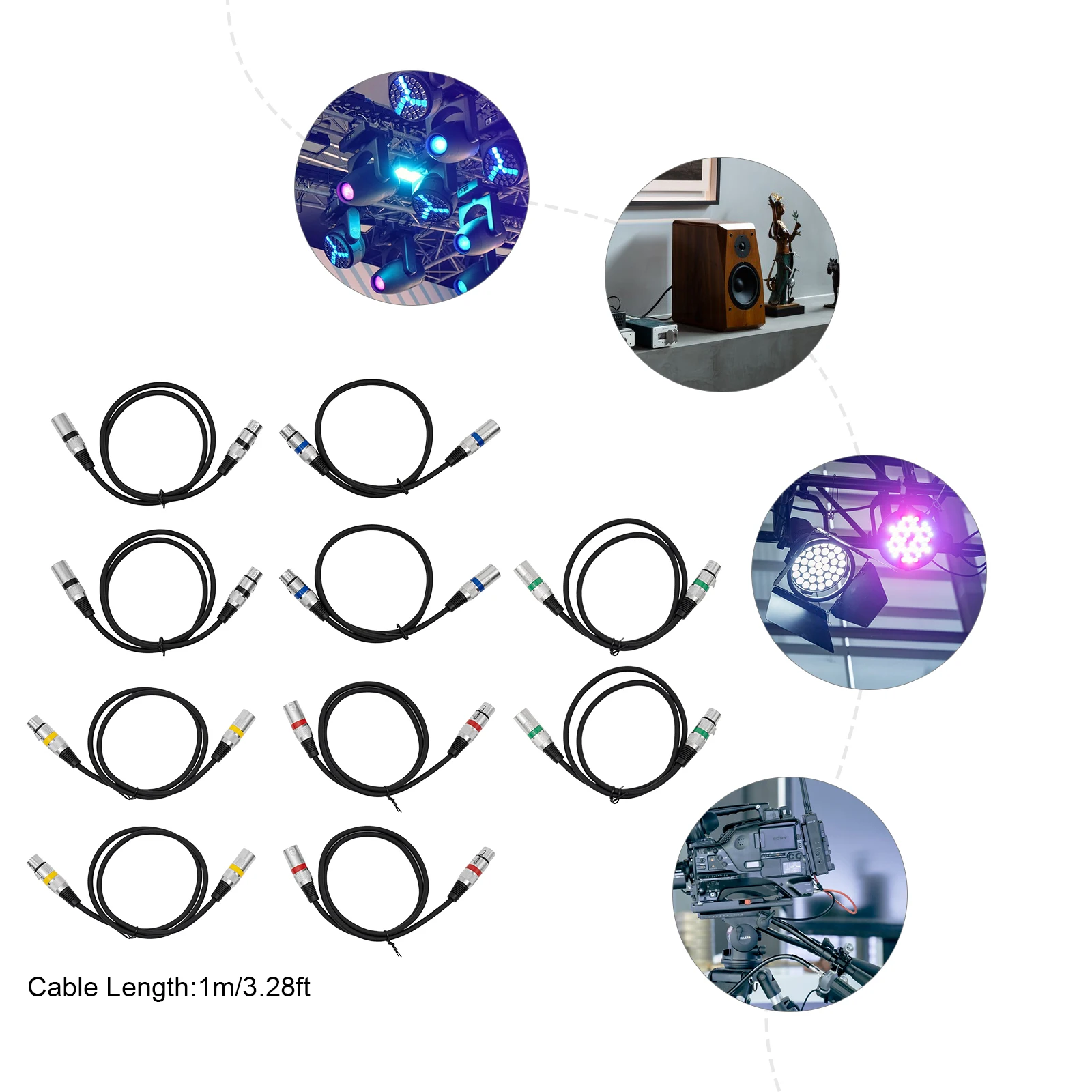 10pcs DMX Cable 1m 3 Pins DMX Wires Signal Cable for Stage DJ Lighting Fixtures DMX Light Control Signal Connector