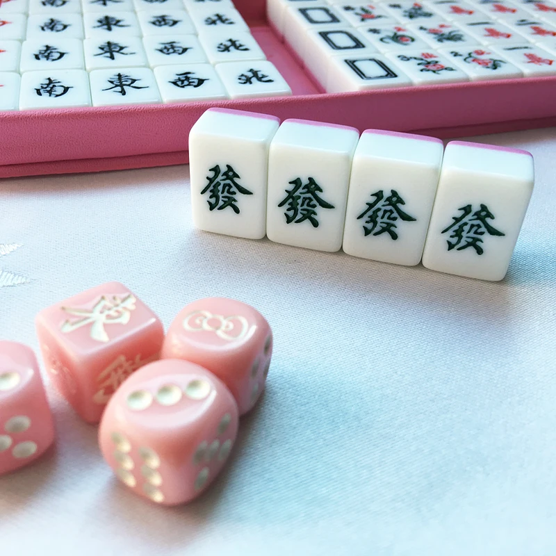 Mini 20# Pink Cute Small Travel Dormitory Portable Sparrow Solid hand rub household pocket carved mahjong 144pcs table game MJ59