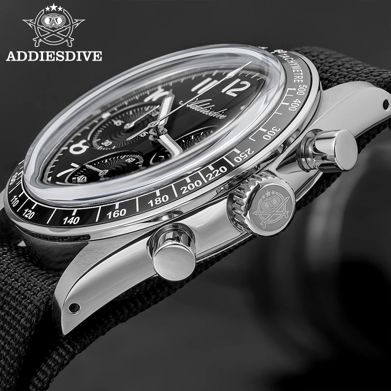 ADDIESDVIE VK63 Relógio Cronógrafo Masculino Pulseira de Nylon Aço Inoxidável 316L 10Bar À Prova D 'Água BGW9 Relógio de Quartzo Super Luminoso AD2517