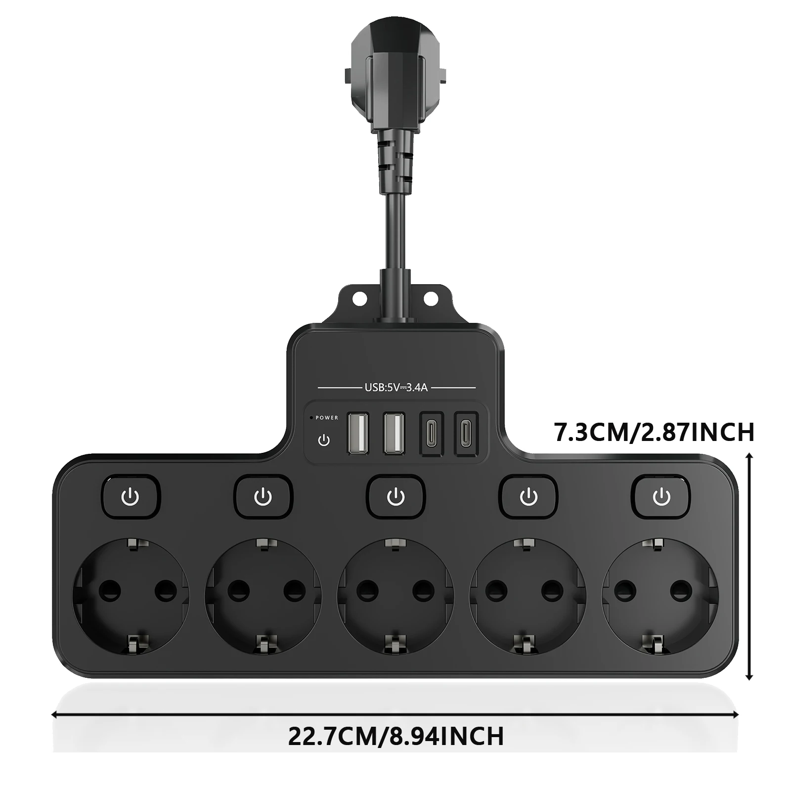 Power Strip Multi Socket with Independent Control Switch with 5AC Socket+4USB Port Fast Charging Surge Protector for Home Office